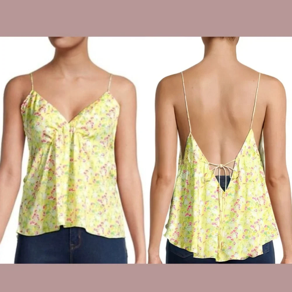 NWT $58 Free People [ Small ] Gardenia Printed Camisole in Lemon Floral‎